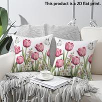 2pcs Pink Tulip Floral Throw Pillow Covers Spring Botanical Decorative Pillowcases for Sofa Bedroom Living Room Cushion cover 40x40cm gray