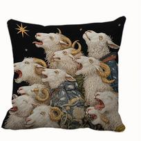 Gothic Dark Pillow Cover Art Goat Cushion Cover Creepy Ram Throw Pillowcase for Sofa Living Room Vintage Home Decor Peach Skin 40x40cm gray