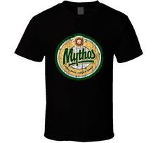 „Mythos“ logotipo populiarūs alaus lagarai alkoholiniai gėrimai gėrimų gerbėjų dovanų marškinėliai L black