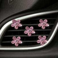 Shiny Crystal Flower Car Air Vent Clips Bling Rhinestone Auto Outlet Decor Universal Car Interior Ornament Accessories gray