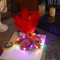 Rhinestone LED Glowing Mask Plastic Venice Masquerade Mask Creative Feather Mask  Women raudona
