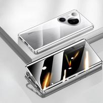 Anti Peeping Case for Huawei Pura 70 80 Pro+ Ultra, Double Sided Tempered Glass,Metal Frame with Lens Protector Phone Bumpers for Huawei Pura 70 Pro sidabras