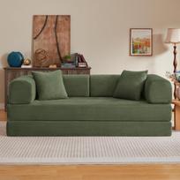 Beatramštė sofos modulinė sėdimoji dalis, miegamoji sofa, tataminė grindų sofa svetainei, miegamajam ir butams, sulankstoma sofa įsk.. 2 pagalvės ir plieninis rėmas žalia