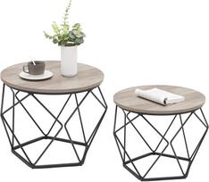 VASAGLE Round Coffee Table, Set of 2, Living Room Table, Side Table, Vintage Flair, Removable Table Top for Living Room, Greige-Black