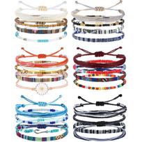 LOLIAS 24 Pcs Waterproof Boho Ankle String Bracelets for Women Adjustable | Braided Friendship Bracelet Handmade Surfer Wave Bracelet Ocean Beach Bohemian beige