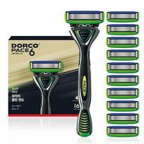 Dorco PACE 6 6-Blade Razor + 10 Replacement Blades Set, Smooth Close Shave, Lubricating Strip, 1 Set gray
