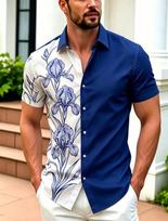 Essential short-sleeve floral print shirt, stylish for any casual look. S blue