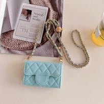 European and American trendy brand rhombus caviar leather mini wallet earphone box lipstick card key messenger storage bag 14inch gray