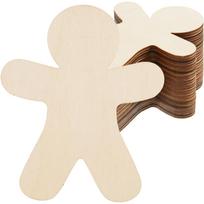 30Pcs Unfinished Wooden Gingerbread Man Cutouts for Creative Activities With Hole beige