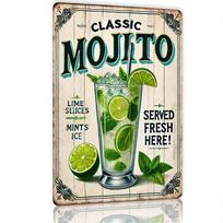 Klasikinis Mojito Metalinis skardinis ženklas Retro Sienos meno dekoras Barui Kavinukei Paplūdimio namui Sodybai Geležies medžiaga Klasikinis kokteilis 20x30cm（7.8x11.8inch） black