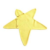 Cute Star Shape Sleeping Bag Starfish Baby Sleep Sack, Soft Knitted Full Body Swaddle Blanket with Infant Cocoon Hood for Newborn, Anti Kick Warm Bag, geltona