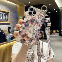 Glitter Flower Wrist Strap Lanyard Cord Holder Phone Case For iPhone 13 14 12 11 15 16 Pro Max X XR XS Max 7 8 Plus Rope Cover For iPhone XSMax&Case & Strap gray