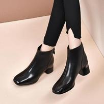 Autumn and winter new square head fashion breathable retro zipper women's shoes medium and old shoes high heel Martin boots 35 white