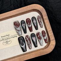 Long Press on Nails Coffin Fake Nails Dark Gothic Acrylic Nails Black Punk False Nails Reusable Glossy Artificial Full Cover False Nail for Women XS brown
