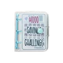Clearance_Creative $1,000 Savings Challenge Binder with Envelope Durable Glossy PVC, Christmas Gift Money Saving Challenge_Conti mėlyna