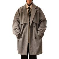 Men Windbreaker Lapel Long Sleeve Double-Breasted Casual Coat Autumn Winter Mid-length Outwear M pilka