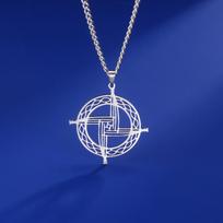 Skyrim St Brigid Cross Necklace Celtic Amulet Ireland Gothic Religious Jewelry for Men Women 45-50cm blue