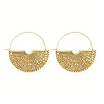 1 Pair Women Earrings Retro Bohemia Style Drop Earrings Fan-Shaped Semicircular Design Distressed Earrings Jewelry Accessories beige
