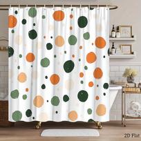 Abstract point shower curtain green, orange and beige white circle, minimalist modern art of contemporary bathroom decoration 90X180cm(35x70in) white