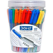 Doms Everyday GL Ball Point Pen Jar Pack | Tip Size 0.6 MM | Light Weight With Leak Poof | Comfotable Grip For Smudge Fr 1 count (Pack of 100) mėlyna