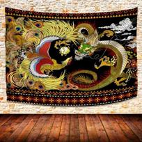 Dragon Phoenix Tapestry Chinese Oriental Asian Mythology Animal Tapestries Chinese Mythology Legend Art Tapestry Wall Hanging 74x94cm(29x37in)