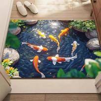 3D Optical Illusion Cat Round Hole Door Mat Daily Home Anti-slip Carpet 2D Flat Living Room Bedroom Bathroom Doorway Decor Rug 50cm x 80cm