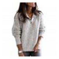 Sweater with Zipper Comfortable Spandex Long Sleeve V-Neck Knit Sweater for Daily Life L šviesiai pilka spalva