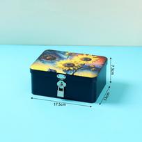Durable Vintage Tinplate Box Large Capacity with Lock Key Empty Box Desktop Storage Case Jewelry blue