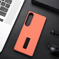 For Sony Xperia 1 VII Metal Kickstand Phone Back Case for Xperia 1 V II V Ii Plain PU Leather Shockproof Protection Case Cover Sony Xperia 1 VII orange