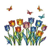 Spring Summer Tulip Window Clings, Stained Glass Style Floral Butterflies Window Sticker, Double-Side Glass Decals for Home Office School įvairiaspalvis
