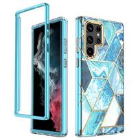 Luxury Plating Silicone for Samsung Galaxy S24 Ultra Plus Case, [Include Sreen Frame] Soft Marble Geometric Shockproof Cases For Galaxy S24 mėlyna
