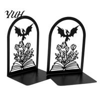 Sturdy Bookends 1 Pair Metal Dragon Bookends, Fantasy Castle Decorative Book Ends Cut for Shelves, Heavy Duty Gothic Holders Home Office Library E
