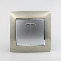ES Standarto Gamintojas 2 Mygtukų 2 krypties Elektrinis Sieninis Jungiklis su LED Indikatoriumi (as the picture,86*86mm&Eu Standard) beige