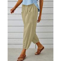 2026 Loose High-Waisted Buttoned Cotton Linen Wide-Leg Nine-Point Women's Pants XXL abrikosas