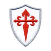 Patchion Red Cross of Saint James on the white shield - Self-Adhesive Backing - Embroidered Patch/Badge/Emblem