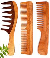 Rufiys Pure Neem Wooden Comb for Women & Men | Helps Hair Growth |Dandruff Remover (Combo of 3) brown