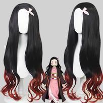Nezuko Cosplay Wig Cosplay Curly Black Orange Gradient Wig Cosplay Heat Resistant Synthetic Wigs (black,One Size) juoda