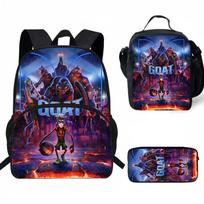 Kids School Backpack Set With GOAT Print Ergonomic Dual-Shoulder Bag Lunch Pencil Case Grades 1-2 Design 1 gray