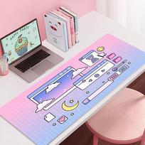Desk Mat Cute Mousepad Anime Aesthetic Mouse Pad Cute Grid Pink Vaporwave XXL Gaming Deskmat 900x400 Kawaii Manga Mice Mat Soft 30cmx60cm gray