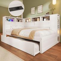 (=WX000707AAK-1) Daybed, 90x200cm(90x190cm), children's bed, without mattress, with pull-out bed, sofa bed with storage compartment with USB, white 235 x 124.5 x 110 cm balta