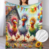 ' Chicken & Farm Animal Print Flannel Blanket - Soft Warm All-Season Bedspread with Cute Chicks, Rooster & Barn Design for, Bed, Couch, Travel - Cozy 75X95CM