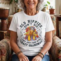 Retro 70s Boho Grandma T-Shirt, Hippie Soul Clothing, Psychedelic Floral Print 130 white