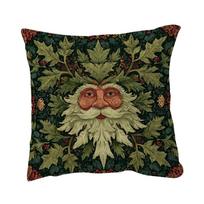 1Pc William Morris Style Green Man Pillow Cover, Polyester 2D Double-Sided Print, Ornate Botanical Pagan Art, Cottagecore Witchy Peach skin 18*18(CM)-1Pcs black