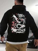 Beautiful Flower Dragon-patterned Print, Men's New Trendy Hooded Sweatshirt for Casual Daily Wear and Sports Activities S white