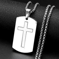 Military Army Two-tone Cross Chain Necklace for Women Men Stainless Steel Chain Dog Tag Christian Pendant Necklaces Jewelry Gift gray