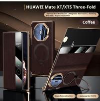 High End Cowhide Folding Smart Flip Phone Case, for Huawei Mate XT XTs Rotating Bracket Genuine Leather Protective Cover Huawei Mate XT Ultimate brown