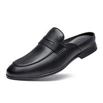 Luxury Designer Mens Half Drag Shoes For Men Casual Leather Fashion Half Shoes Mules Man Slides Loafers Slippers Male Summer 38 gray