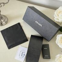 Prada Bag Luxury Black Cross Grain Hard Shell Eyeglasses Case Matching Sunglasses Pouch Complete Eyewear Storage Kit Wit gray