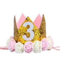 Cross-Border 1st Birthday Crown Headband: Princess Gold & Pink Party Accessory for Girls brown