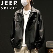 JEEP SPIRIT Men's Casual Faux Leather Lapel Jacket XL juoda